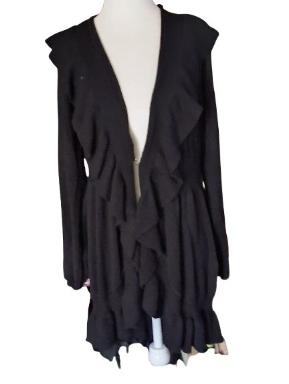 NWOT Style & Co. Cascading Black Ruffle Open-Front Cardigan, XLarge